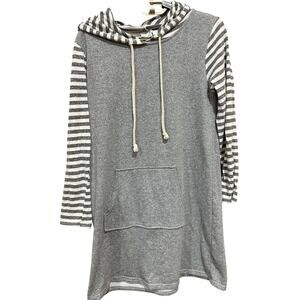 Umgee Sweater Dress Women Size S Gray Striped Hooded Pullover Long Sleeve Cotton